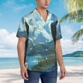 thumbnail image 3 of Gukieu Majestic Eagle Over Castle Print Men's Short-sleeved Shirts, Button-down Lapel Hawaiian Shirts, T-shirts, Beach Vacation Summer Casual Wear,Medium, 3 of 7