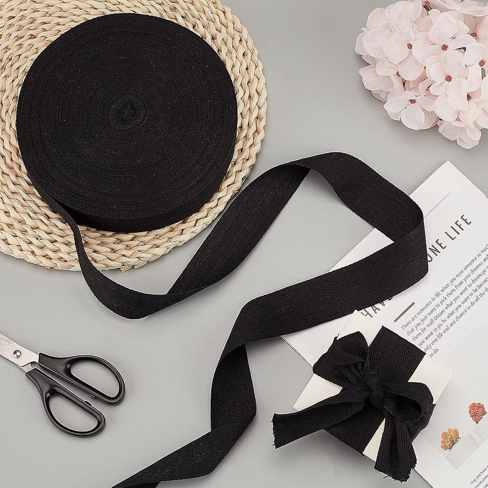 Cotton Cotton Twill Tape Ribbons Herringbone Ribbons for for Home Decoration Wrapping Gifts & DIY Crafts Decorative Black 40mm DIY