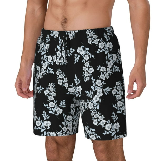 Balery Flower Bañador para hombre, shorts de playa de secado rápido con entrepierna y forro de compresión-Medium