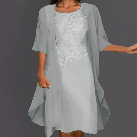 Women Fashion And Elegant Casual Lace Chiffon Solid Two Piece Dress Set Dresses in Women Womens Summer Casual Dresses Summer Dress Women Casual Sleeveless Sweater Dresses for Women Casual Dresses for