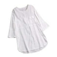 thumbnail image 1 of Pompotops Chemise Femme Unie Vintage Décontractée en Coton et Lin à Manches Courtes Col en V Hauts/chemise Liquidation, 1 of 4
