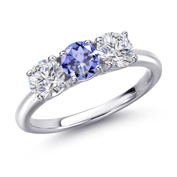 Gem Stone King 925 Sterling Silver Blue Tanzanite and Lab Grown Diamond Engagement Ring for Women | 1.46 Cttw | Round 5MM | Gemstone December Birthstone | Size 5