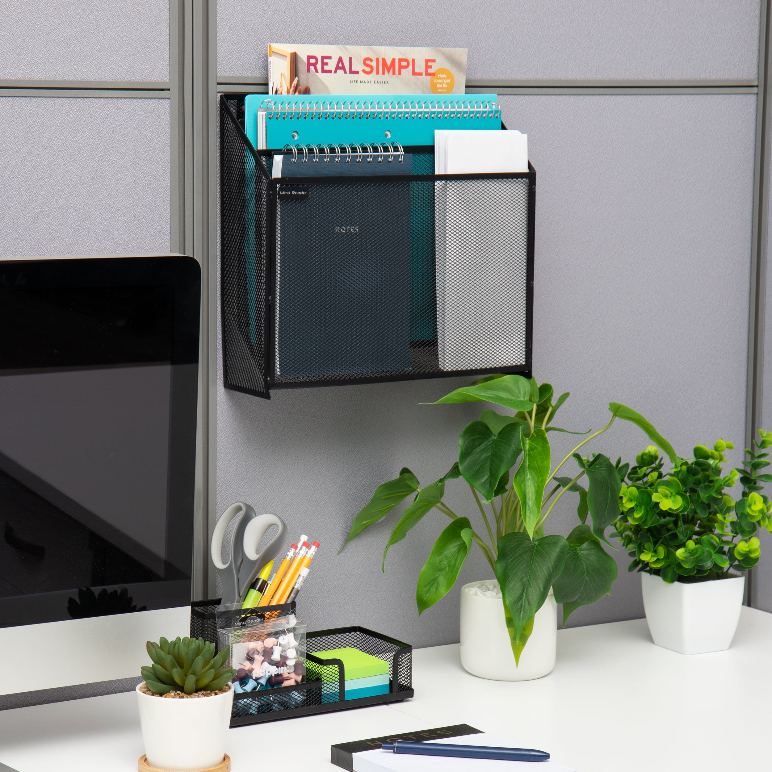 Mind Reader Vertical File Desktop Organizer, Wall Mount, Metal, 12.5"L x 3.75"W x 11.5"Height, Black
