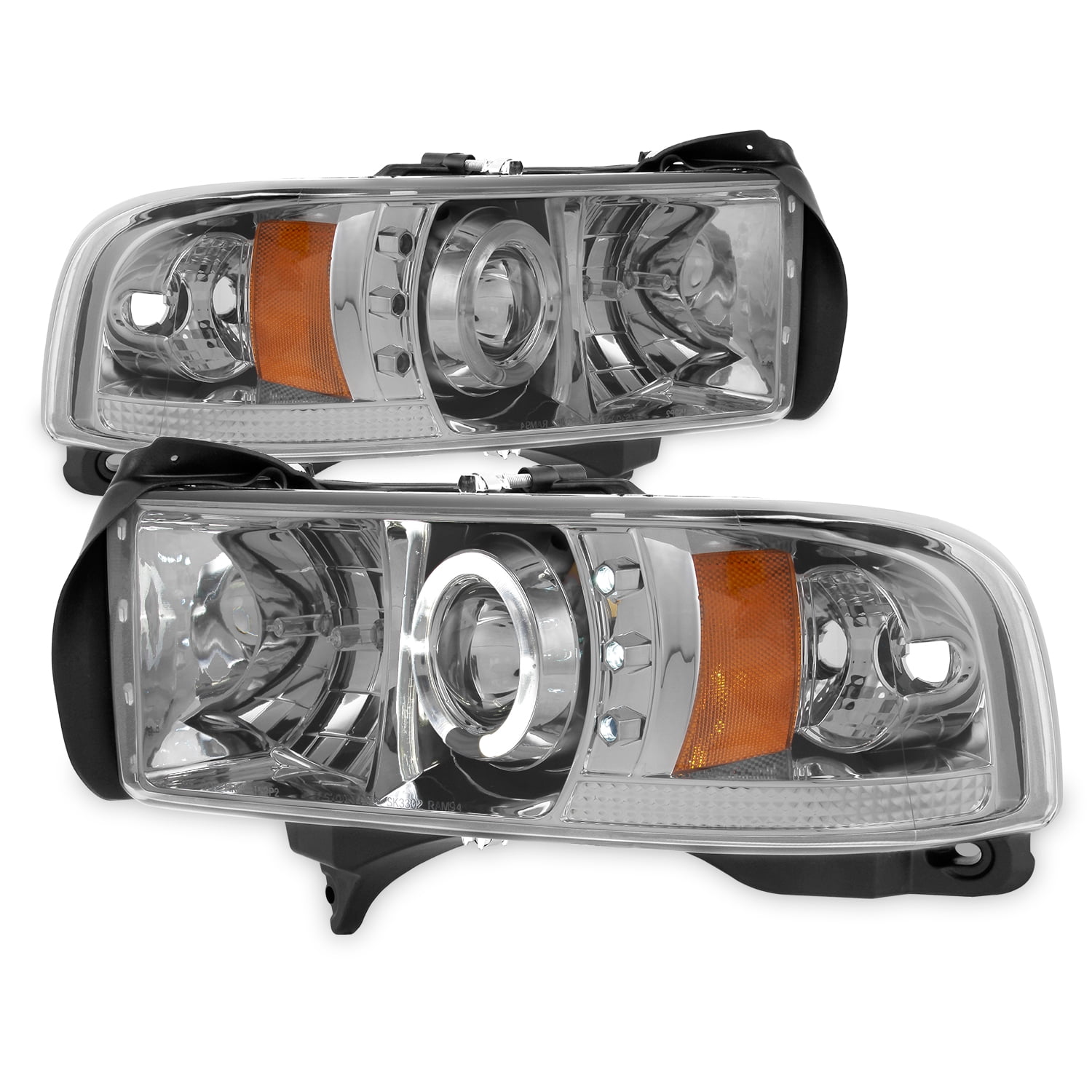 Fits 94-01 Dodge Ram 1500/2500/3500 Smoked Dual Halo LED Projector