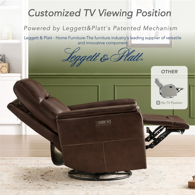 Spruce & Spring Genuine Leather Dual Motor Swivel Glider Recliner