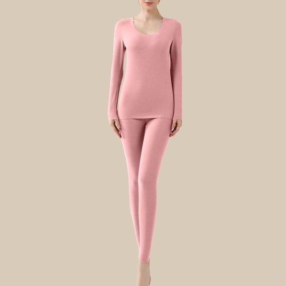 QSAWXQZ Women's 2PC Thermal Long Underwear Top and Leggings Set Crew Neck Long Sleeve Stretch Seamless Base Layer XL
