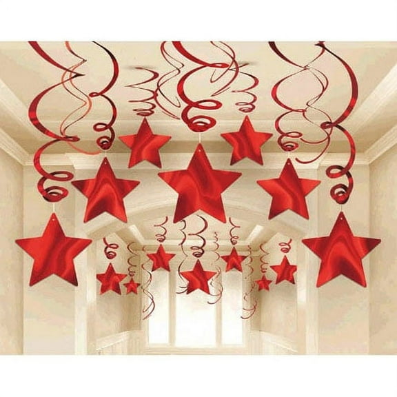 Red Shooting Stars Hanging Swirl Decorations (30pc)