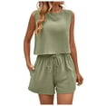 thumbnail image 1 of Conjunto de jogging de 2 piezas para mujer: camiseta sin mangas y pantalones cortos, cintura elástica, conjunto deportivo informal, 1 of 8