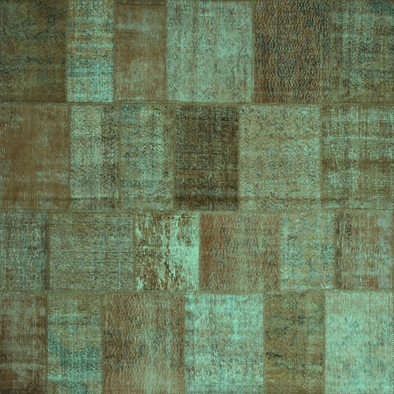 Ahgly Company Indoor Square Patchwork Turquoise Blue Transitional Area Rugs, 6' Square