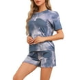thumbnail image 4 of INSPIRE CHIC Women's Tie Dye Pajama Set Round Neck Short Sleeve Shirt with Shorts 2 Piece Loungewear Sweatsuit Tracksuit S Blue, 4 of 5
