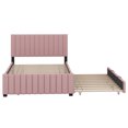 thumbnail image 4 of BEBPILOO Full Size Velvet Upholstered Platform Bed with Twin Size Trundle, Pink, 4 of 12