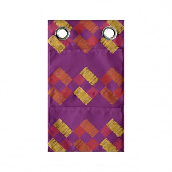 Abstract Hanging Pocket Organizer, Colorful Geometric Pattern with Hatched Squared Motif Print, Printed Polyester Storage Bag with Pockets, 9" x 27", Dark Magenta Multicolor