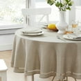 thumbnail image 4 of Newbridge Provence Lattice Cutwork Solid Color Textured Fabric Tablecloth, 70 Inch Round, Taupe, 4 of 9