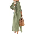 thumbnail image 2 of Innerwin Robe Chemise Manches Longues Dames Été Plage Robe d'Été Vacances Boutonnée Hawaïenne Maxi Robes Vert 2TG, 2 of 3