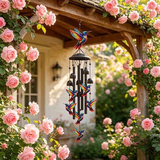 Campana de viento metálica con forma de libélula | Decoración colgante para jardín | Campana de viento para exteriores, ideal para patio, balcón o jardín
