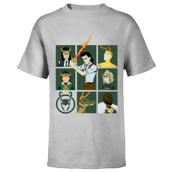 Marvel Loki Variants Alligator Loki Sylvie Character Grid - Short Sleeve T-Shirt for Kids – Customized-Athletic Heather