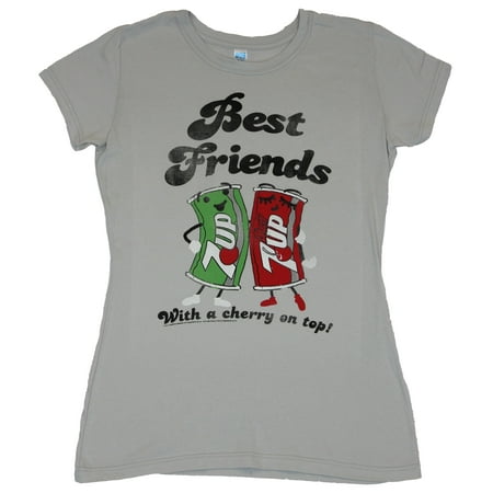 7UP Soda Girls Juniors T-Shirt - Best Friends With a Cherry On Top Can