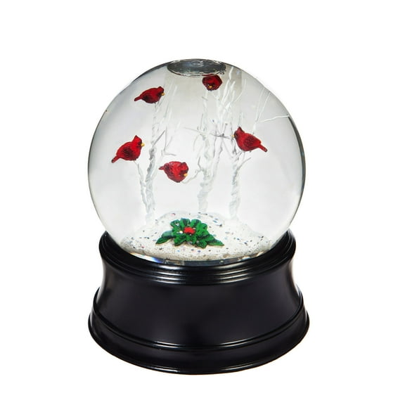 5 '' LED Waterglobe with spinning action, Perching Cardinal, 4.1'' x 4.1'' x 5.1'' inches