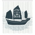 thumbnail image 3 of Vintage Boat Shower Curtain, Gypsy of the Sea Pirate Ship Headed to Treasure Island Vintage Style, Fabric Bathroom Set with Hooks, 69W X 84L Inches Extra Long, Dark Blue Grey White, by Ambesonne, 3 of 3