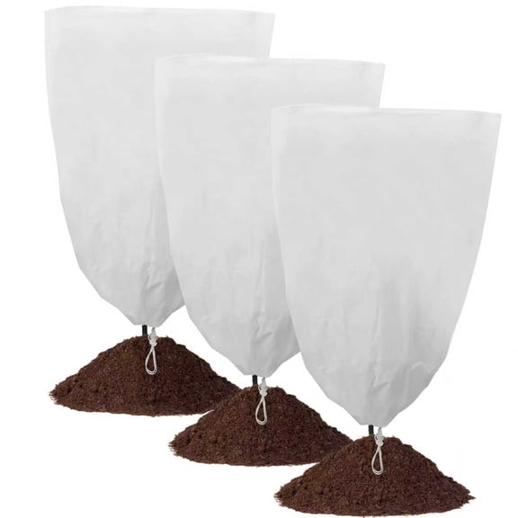 3 Pack Plant Covers Freeze Protection, 25"×32" 1.77oz/yd² Plant Frost Covers for Outdoor Plants Shrub Potted Plants Use, Winter Cloth Plant Tree Cover with Drawstring for Cold Weather