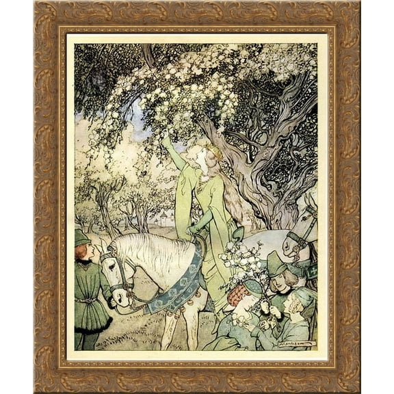 Queen Guinevere 20x24 Gold Ornate Wood Framed Canvas Art by Rackham, Arthur