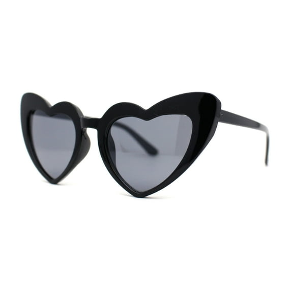 Girls Kids Size Iconic Cat Eye Heart Shape Cutie Sunglasses All Black