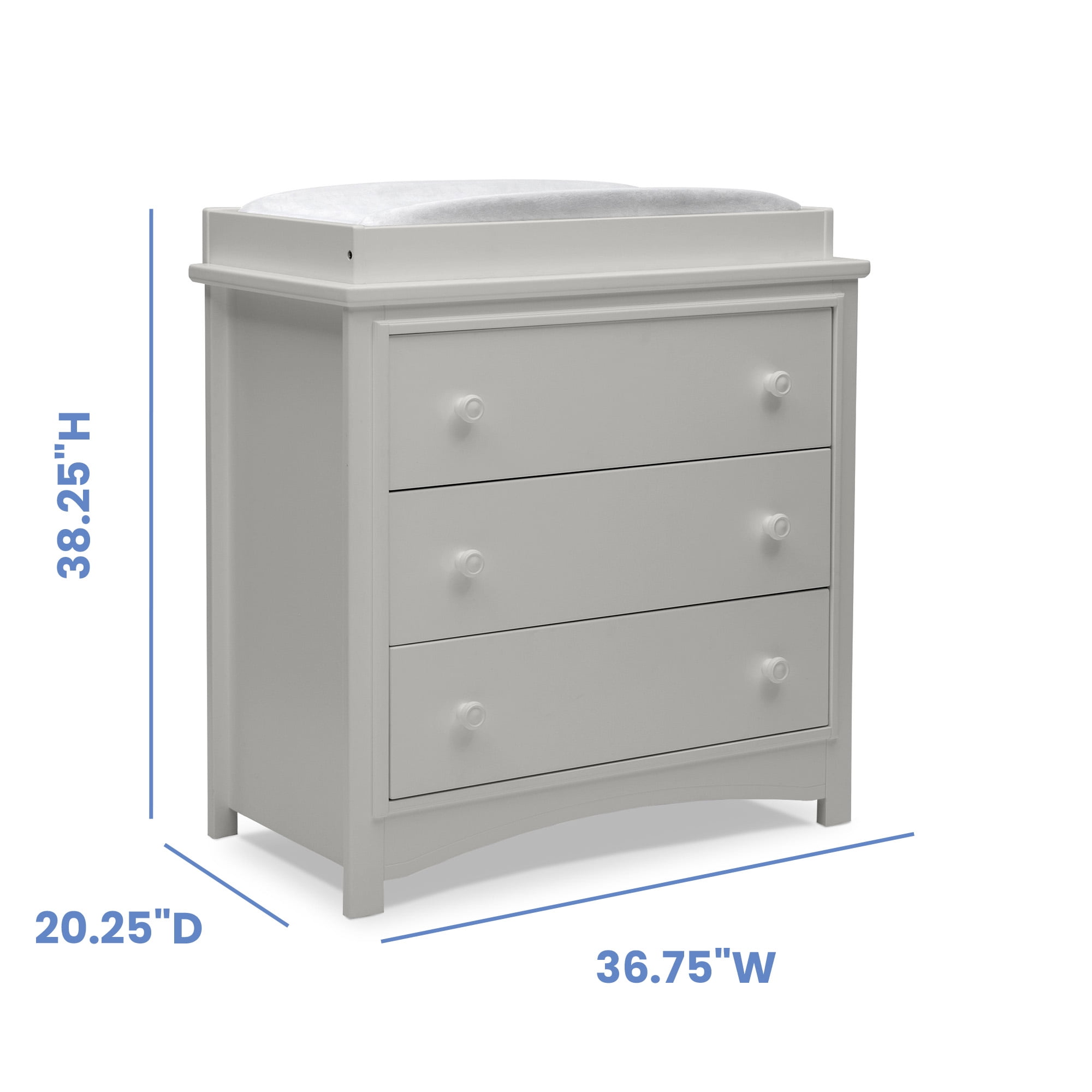 Delta Children Perry 3 Drawer Dresser with Changing Top and Interlocking Drawers, Moonstruck Grey