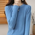thumbnail image 6 of Fesfesfes Women's Pullover Fall Winter Sweater Leisure Long Sleeve Round Mock Neck Solid Color Tops Solid Color Warmkeeping Comfy Sweater(Light Blue#5,L), 6 of 6
