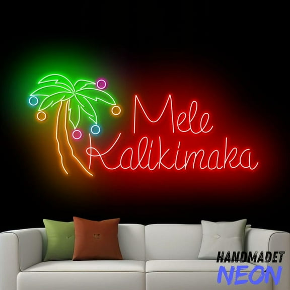 Handmadetneonsign Mele Kalikimaka Neon Sign, Merry Christmas Led Sign, Palm Tree Hawaii Neon Light, Hawaiian Xmas Decor 82804