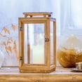 thumbnail image 4 of Lanterns Decorative - 18in Acacia Wood Lanterns Decorative with Flameless Pillar Candles, Decorative Lanterns for Home Decor, Indoor Outdoor, Front Porch, Garden, Farmhouse Style, 4 of 7