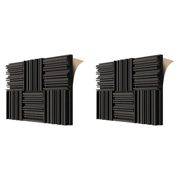 12Pcs Self-Adhesive Acoustic Foam Panels,12 X 12 X 2 Inches Sound Absorbing Foam,Recording Studio Sound Proof Foam Black