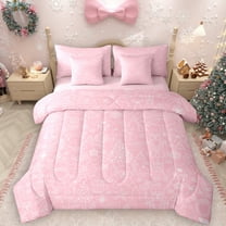 Manfei Kawaii Princess Kids 7-Piece Twin Bedding Sets, Girly Pink Santa Claus Bedding Comforter Set, Cartoon Gingerbread Man Reversible Sheet Sets, Breathable Home Decor