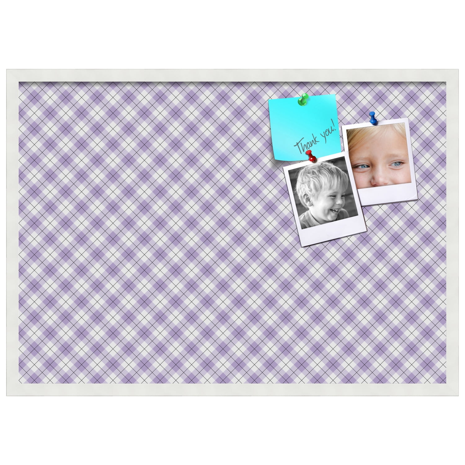 PinPix ArtToFrames 32x22 Custom Cork Bulletin Board Argyle Lilac   Poster Board Has a Fabric Style Canvas Finish, Framed in Satin White Frame (PinPix-639)