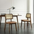 thumbnail image 7 of Art Leon Mid Century Dining Chairs Set of 2, Genuine Leather Rattan Cane Back with Ash Frame, Brown, 7 of 7