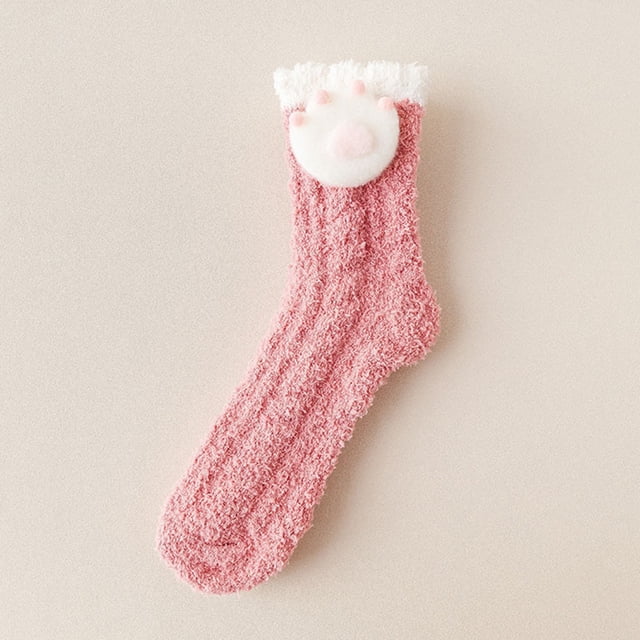 Chaussettes Roses Automne Hiver Poupée de Noël en Peluche Chaude Chaussettes de Maison en Peluche Corail