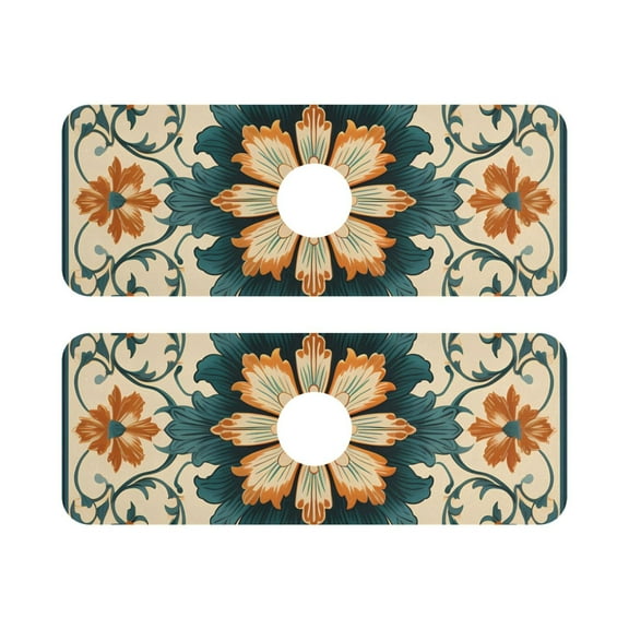 Retro Floral Pattern 2 Pack Sink Splash Guard Faucet Drying Mat Absorbent Water Catcher Draining Mats Kitchen Bathroom Decorative 14.7x5.4in
