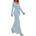 thumbnail image 6 of PRETTYGARDEN Women's Fall Long Sleeve Maxi Bodycon Dresses Soft Stretchy Ribbed Knit, Bell Sleeve Square Neck Mermaid, Elegant Long Dress, Wedding Guest Party, Winter Clothing, 6 of 7