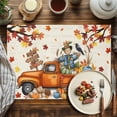 thumbnail image 4 of Thanksgiving Truck Placemats Set of 2 Autumn Scarecrows Maple Leaf Pumpkin Beige Heat Insulated Linen Place Mats, Washable Stain-Proof Table Mats for Dining Tables Holiday Decor 13x19inch, 4 of 9