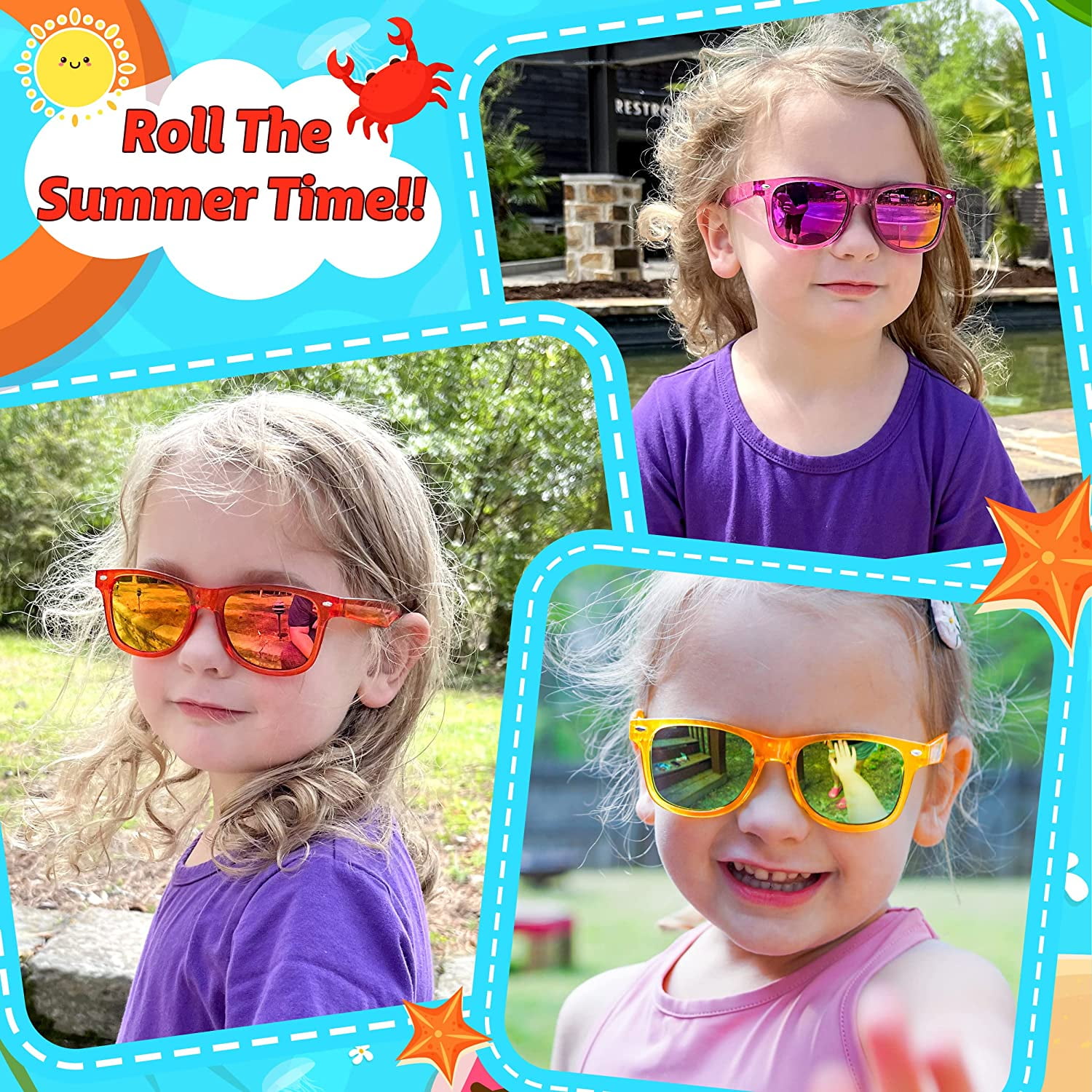 Prociv 24 Pack Kids Sunglasses Bulk, Kids Sunglasses Party Favor, Neon Translucent Sunglasses with UV400 Protection, Boys Girls Age 3-8, Beach Pool Birthday Party Supplies