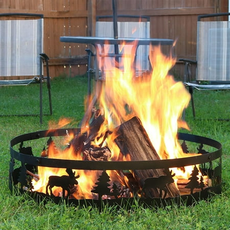 Sunnydaze Wild Moose Fire Pit Campfire Ring, Large Outdoor Heavy Duty Metal Wood Burning Firepit, 36