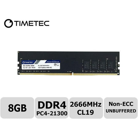 Timetec 8GB DDR4 2666MHz PC4-21300 Desktop RAM Memory, 288-Pin UDIMM, Non-ECC Unbuffered, 1.2V, CL19 Single Rank 1Rx8