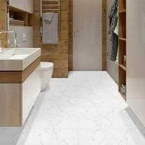 Abyssaly 20PCS 12 x 12 inch Marble Peel and Stick Floor Tile White and Grey Self Adhesive Vinyl Flooring Waterproof and Durabl for Rentals Bathroom Kitchen