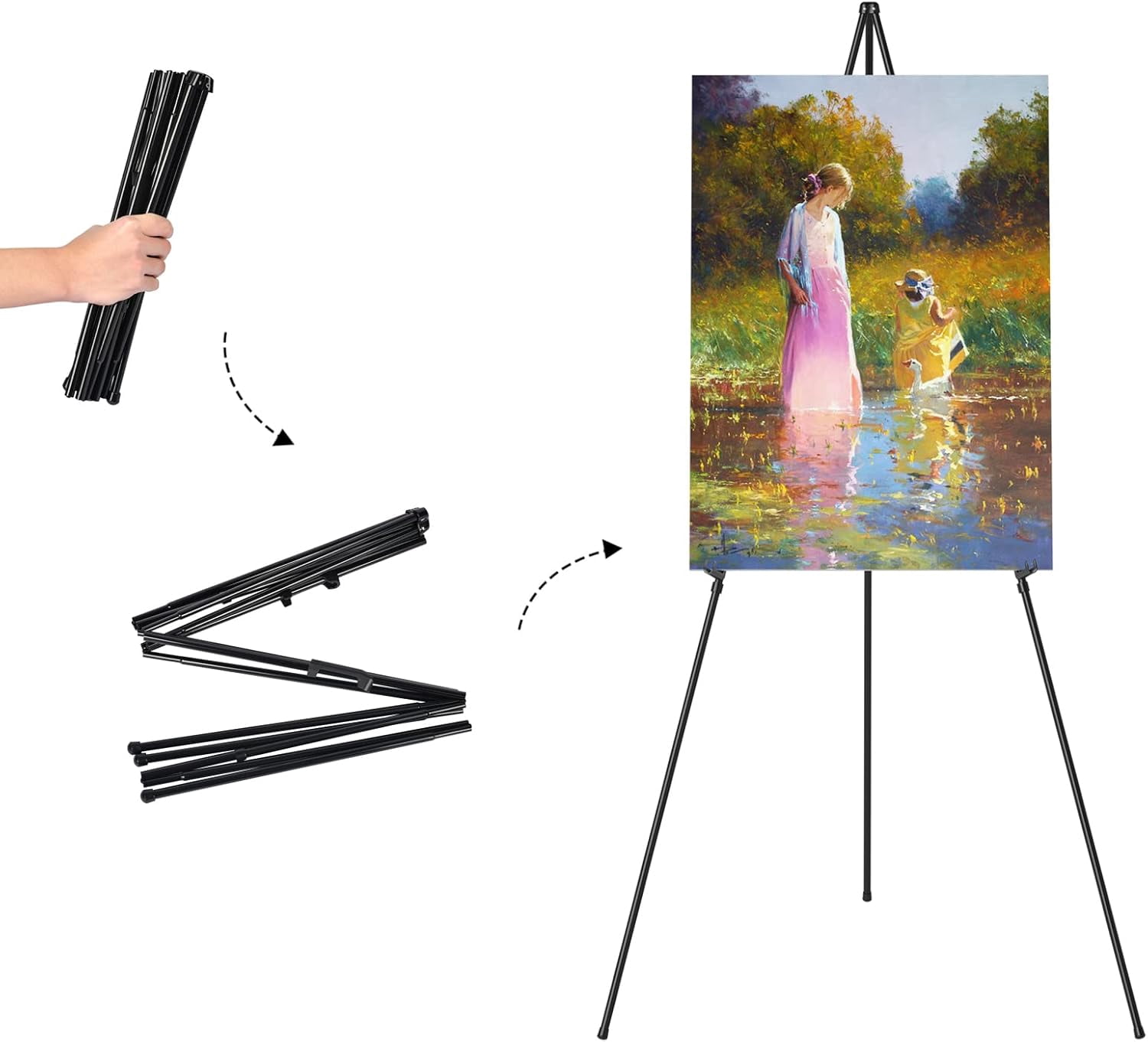 MRSXXNTY Easel Stand for Display, 63" Portable Painting Easel, Lightweight Metal Easels for Painting Canvas, Wedding Sign (2 Pack)