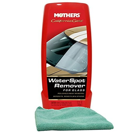 Mothers California Gold Water Spot Remover for Glass (12 oz) Bundled with a Microfiber Cloth (2
