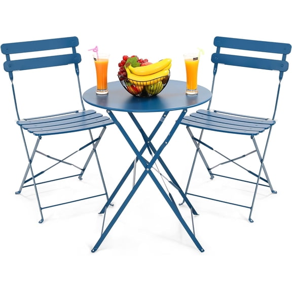 Senfot 3-Piece Folding Patio Bistro Set, No Assembly for Indoor Outdoor Use Blue