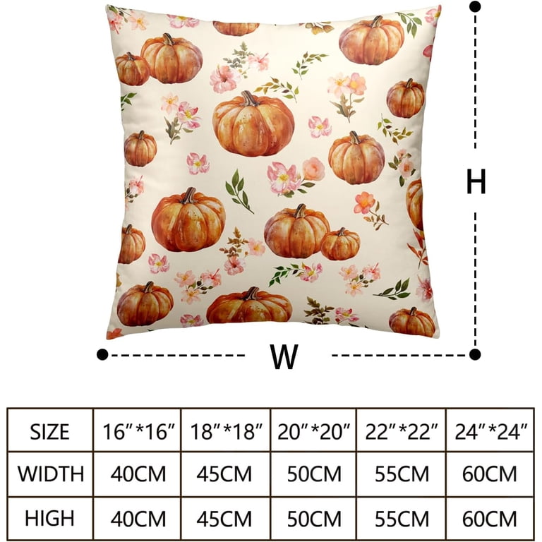 Set Of 2 Fall Pillow Covers 18x18 - Pumpkin & Floral Pattern, Thanksgiving Farmhouse Decor