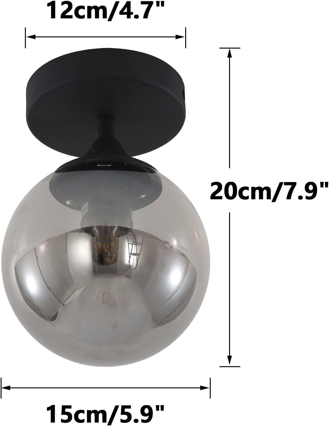 KCO Lighting Mid Century Modern Black Ceiling Light, Smoke Grey Glass Ceiling Light, Industrial Hallway Close to Ceiling Lights