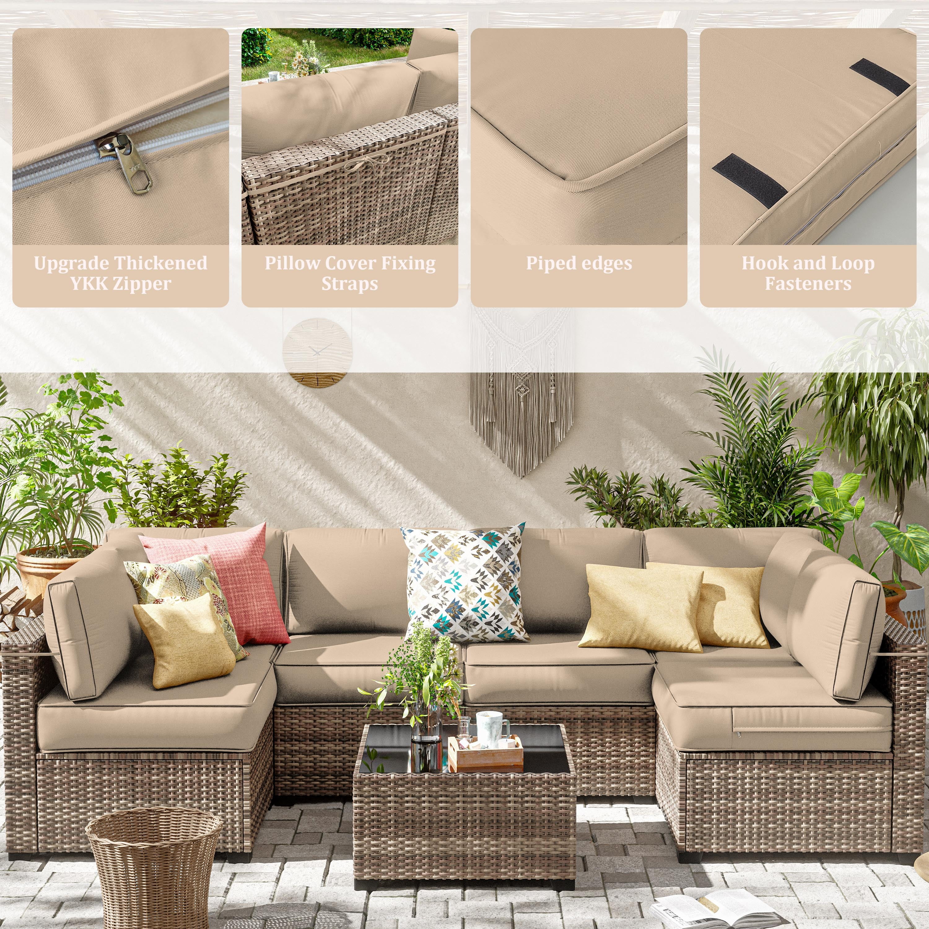 Kimunuk 14 Pcs Outdoor Cushion Slipcovers, Replacement Outdoor Patio Cushion Covers with 3 Size, Waterproof and Zippered, Fit for Outdoor Furniture, Patio Sofa Couch, Covers Only, Sand