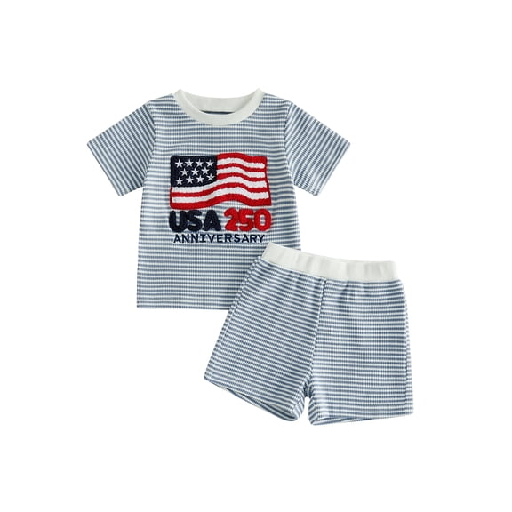 AceBaby Toddler Baby Boy Patriotic Outfits for 0-4Y,95% Cotton 250th Anniversary 2Pcs Shorts Set