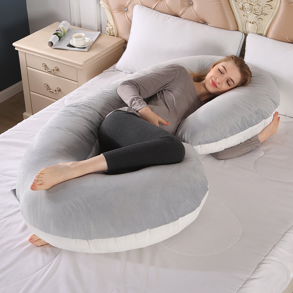 Elover Pregnancy Pillow Full Body Comfort C Shaped Pillow with Removable Washable Velvet Cover Maternity Pillow for Pregnant Women 